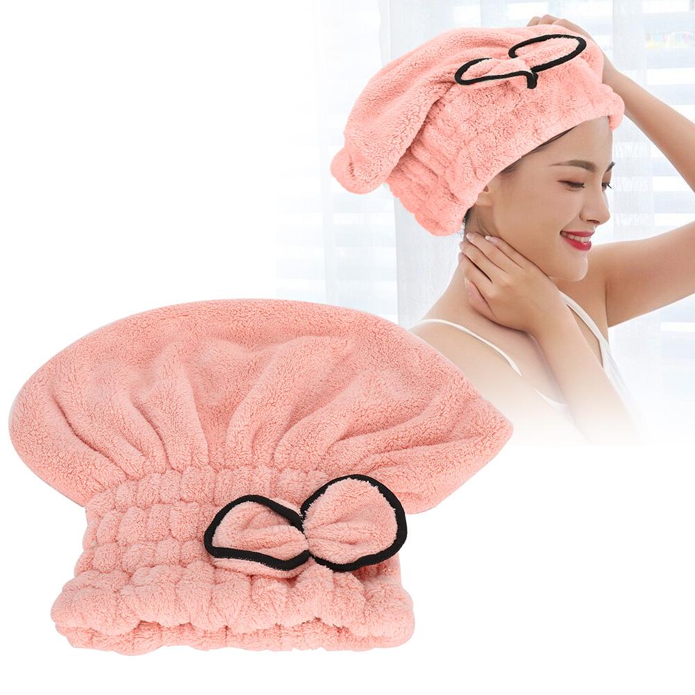 Shower Hat Bow Decoration Bathroom Hats Quick Drying Women Girls Lady Bathing Hair HatFlesh Pink