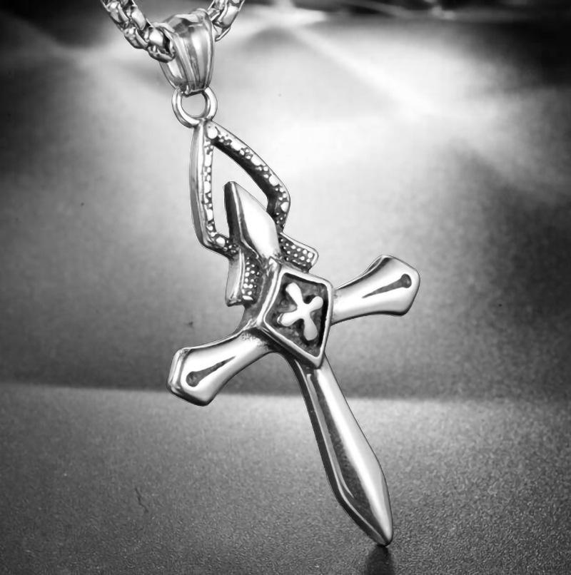 European and American Trendy Men's Simple Necklace Titanium Steel Alloy Military Brand Cross