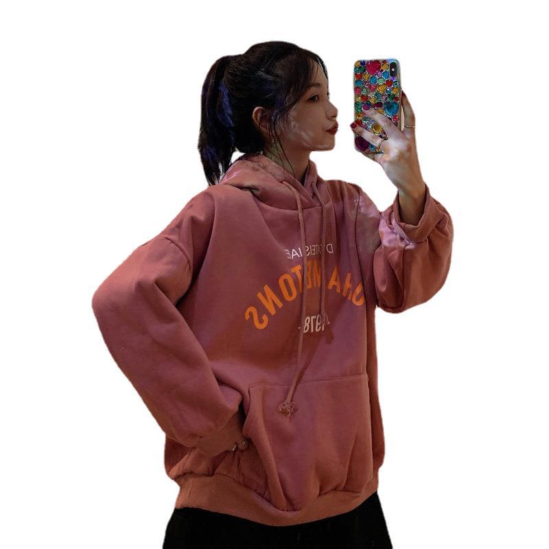 Jesienna i zimowa koreańska wersja kaszmiru i grubej kieszeni z długim rękawem bluza z kapturem damska z kapturem luźna wiatroszczelna wyszczuplająca termiczna bluzka