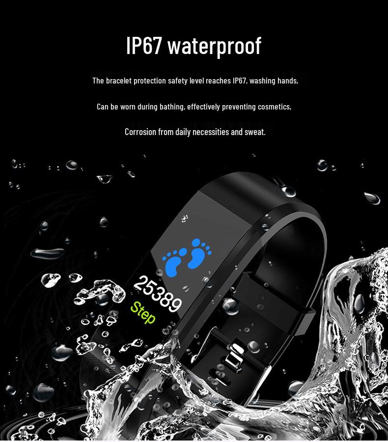 115Plus Wasserdichtes Bluetooth Smart Armband - Herzfrequenz-, Blutsauerstoff-, Blutdruckmessgerät für Erwachsene