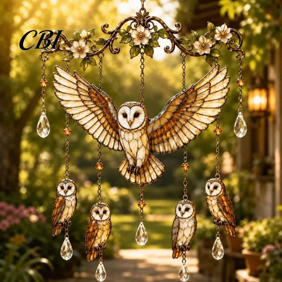 Yard Art for Outside Hummingbird Wind Chime, Chimes Outside, Stained Glass & Crystal Sun Catcher Hanging Bird Ornament Windchime, Colorful Decorations