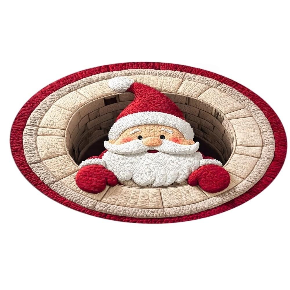 Santa Claus Round Vortex Carpet 80cm 31.5in Christmas Doormat 3D Illusion Rug  Kitchen