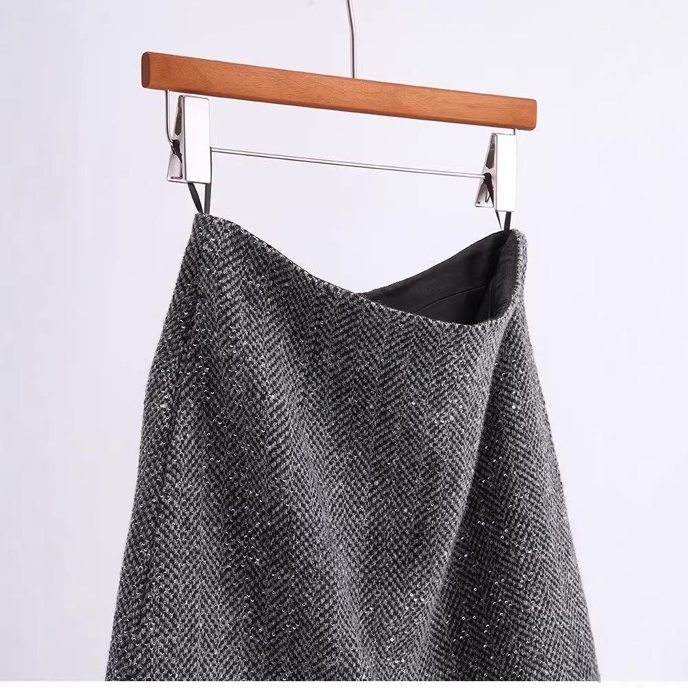 New Year’s Battle Robe: Sequin Wool Blend Tweed A-Line Mini Skirt