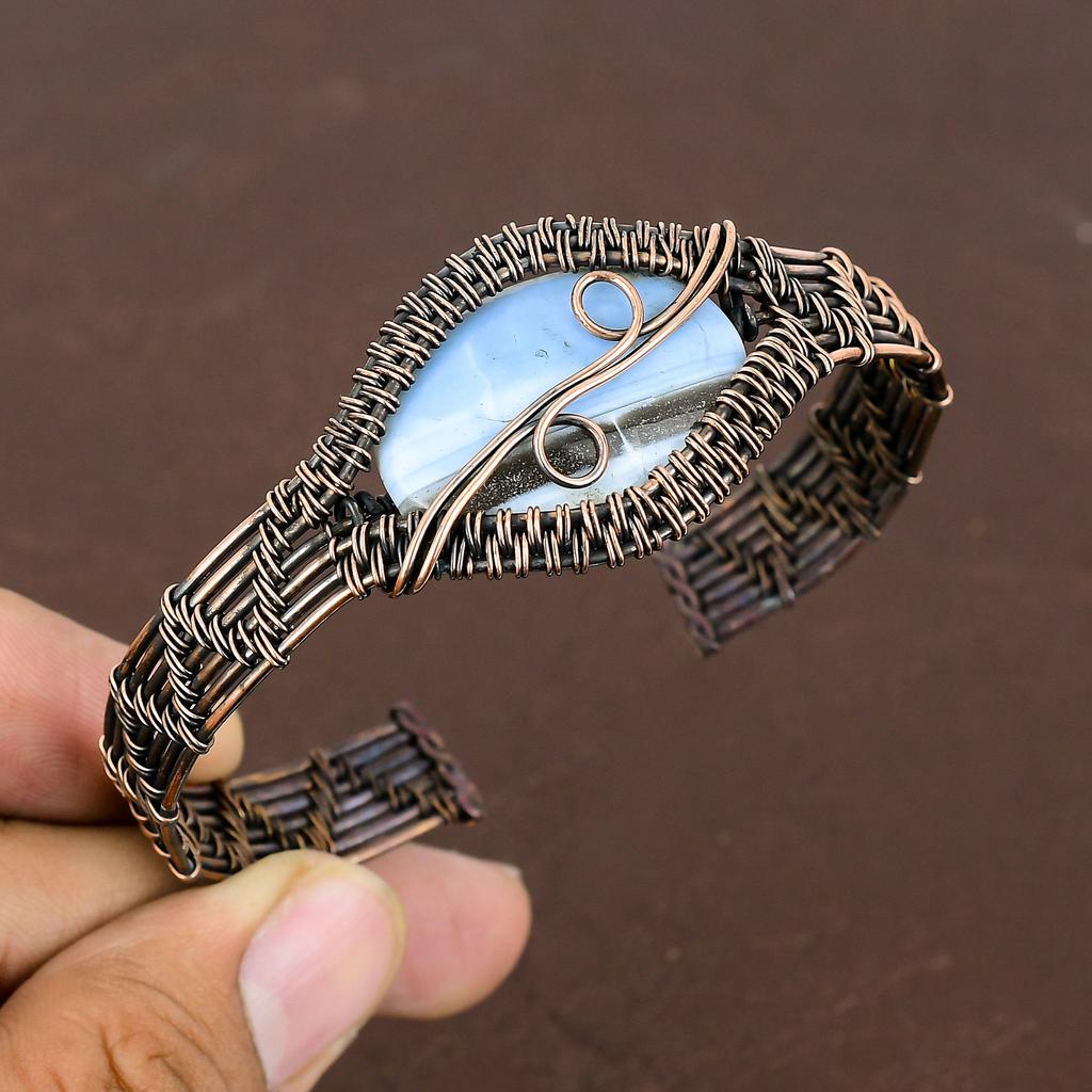 Owhyee Opal Handmade Copper Wire Wrap Bangle Adjustable H2r05