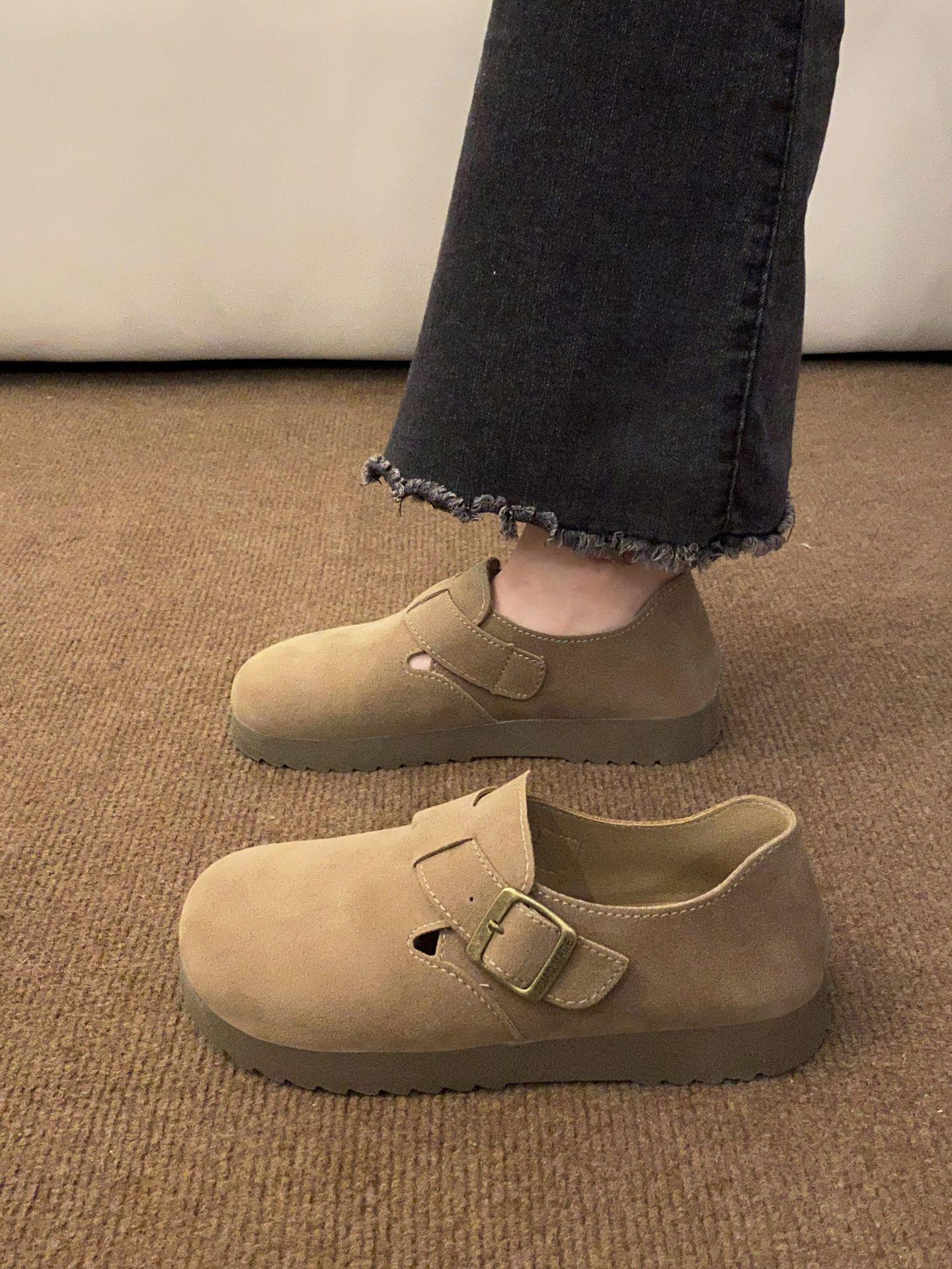 Женские туфли на толстой подошве полностью закрывающие ногу новая осенняя модель 2025 года туфли-одинарки на одной педали в стиле ретро Майяр туфли Boken Doudou 35 хаки 2219₽