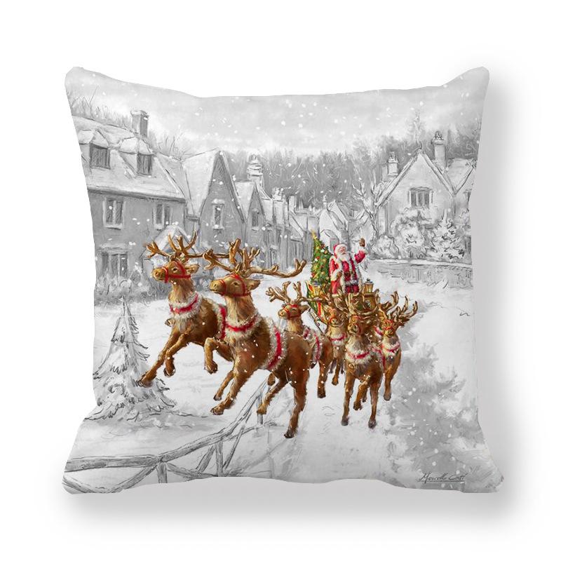 Christmas Decoration Santa Claus Snowman Elk Print Cushion Cover Home Living Room Sofa Decoration Pillow Cover 45x45cm