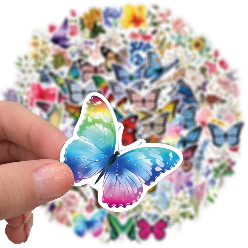 100pcs Butterfly Flower Graffiti Stickers for Phone Case Scrapbook Diary Skateboard Car Decoration