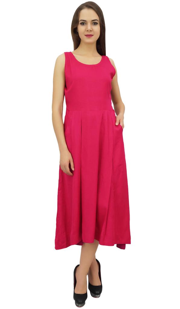Bimba Women's Designer Rayon Dress With Pockets Solid Aqua Maxi With Scarf -