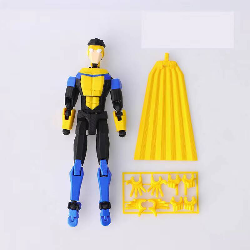 3D Tištěná kloubová akční figurka Invincible Mark Vícekloubový pohyblivý model Sběratelská hračka Pruhovaný design 13 cm