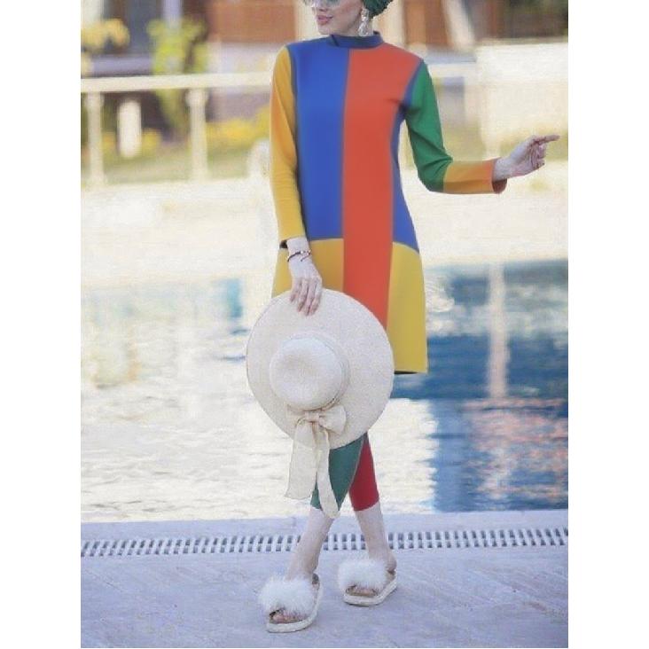 New Styles In Various Colors and Prints Modest Muslim Burkini 2-piece Set Long-sleeved Tunic and Full-length Leggings Set - Muslim Swimwear - Summer