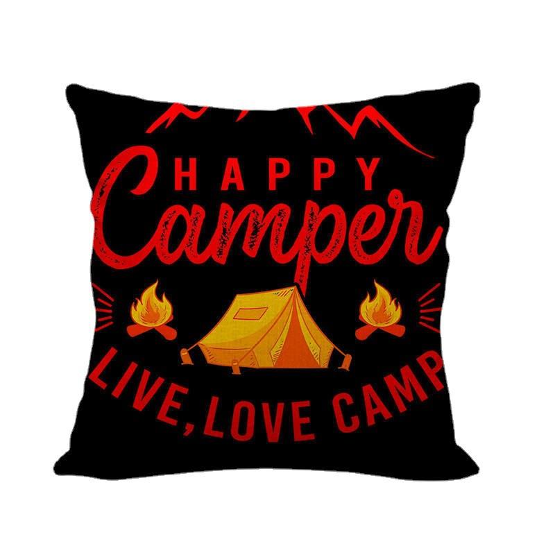 Happy Camper'S Lettered Design Pattern Digital Printing Short Plush Pillow Covers For Car Sofa Office Cushion Cover Home Goods