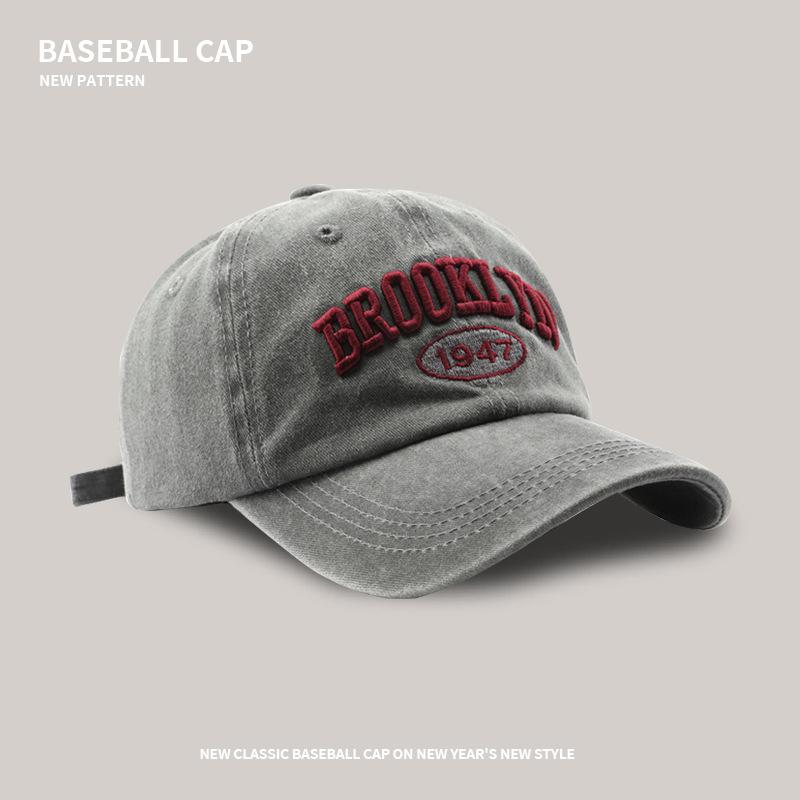 Baseball Cap Men's Retro Embroidery Letter Wide Brim Cap Couple Street Versatile UV Protection Sports Cap