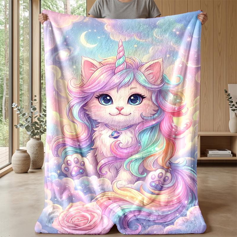 Underwater Cat and Fishes Theme blanket Lightweight Warm Flannel Blanket Decorative Throw Blanket for Home Decoration