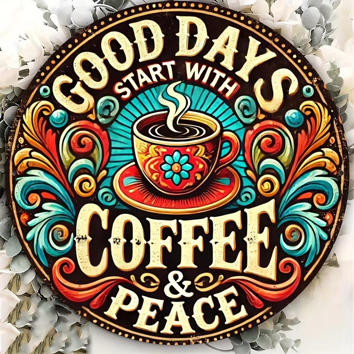 

Деревянный диск Хороший день начинается с кофе и спокойствия Знак 1 шт. 2D Настенное искусство для декора помещения/сада 20x20cm