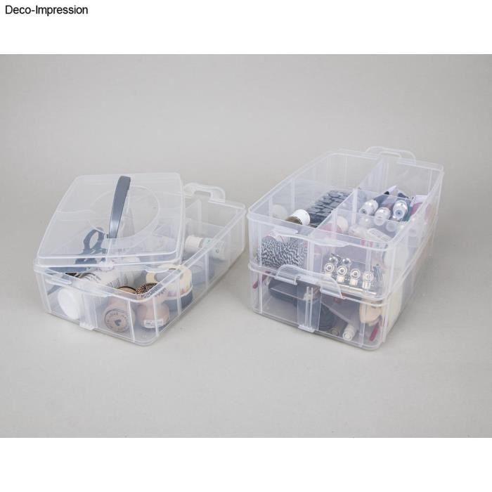 Boîte de rangement - Transparent - 23,1x15,6x18,5cm - 3 niveaux - Poignée intégrée