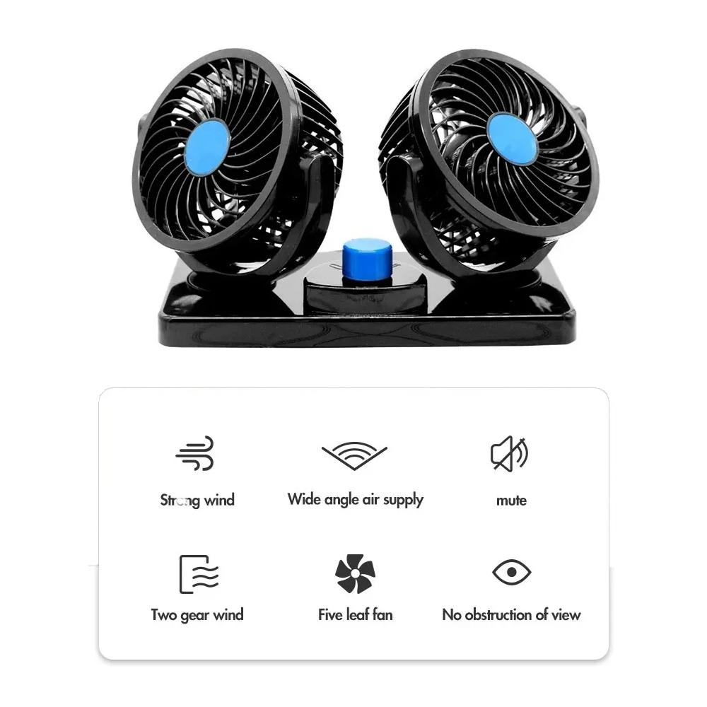 4 Inches Dual Head Car Fan 360° Adjustable Automobile Air Fans 12V 24V Cooling Fans Pure Copper Motor Low Noise Vehicle Desk Fan