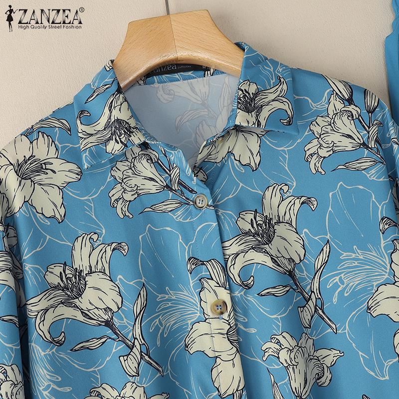 ZANZEA Women Long Sleeve Print Blouse and Pants Casual Two Piece Suit Sets
