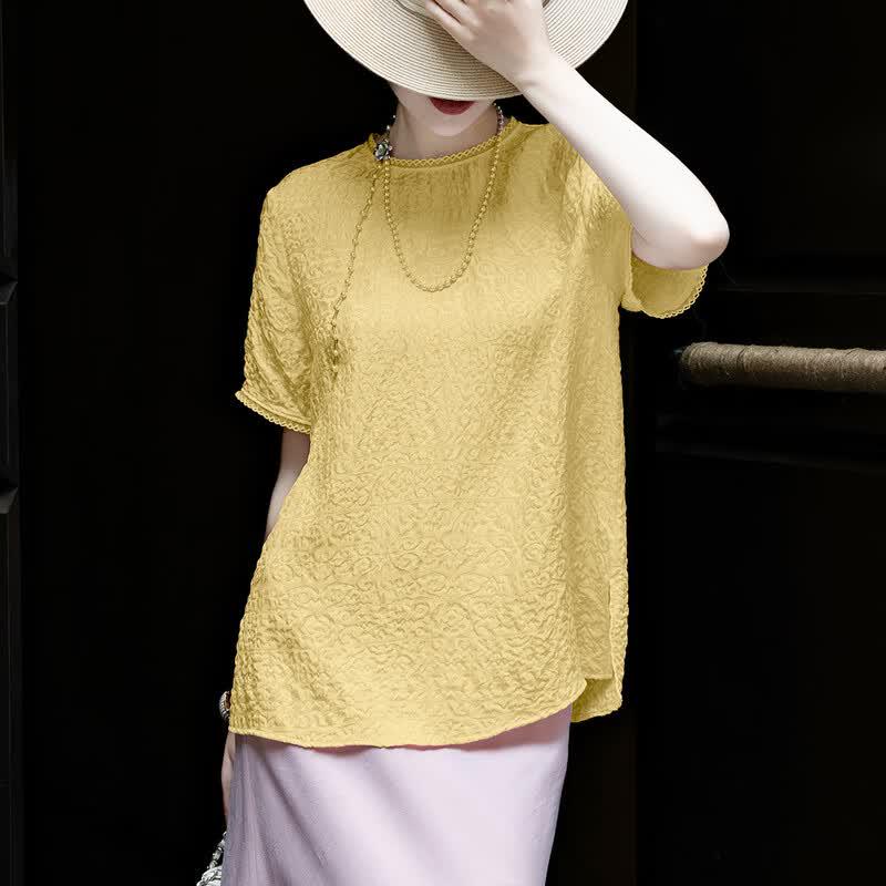 Lanser Women s Mulberry Silk Crochet Pleated T-Shirt L жёлтый