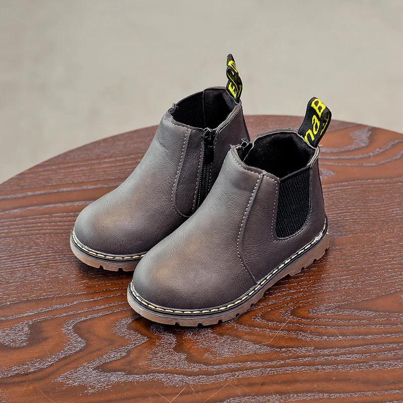 New Kids Fashion Boots for Boys Girls Toddlers Big Children Ankle Boots with Zipper Warm Thick Plush Autumn Winter Chelsea Boots