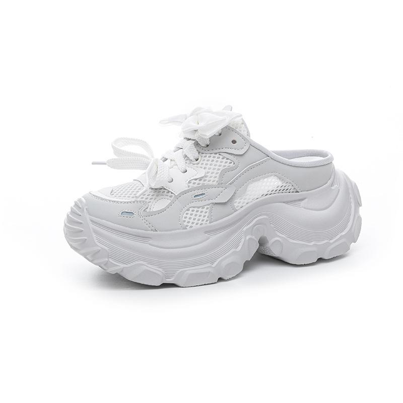 Thick-soled Heightened Bag Head Half Slippers Women's 2025 New Dad Shoes Hollow Breathable Sandals Casual Fashion Lazy Slippers