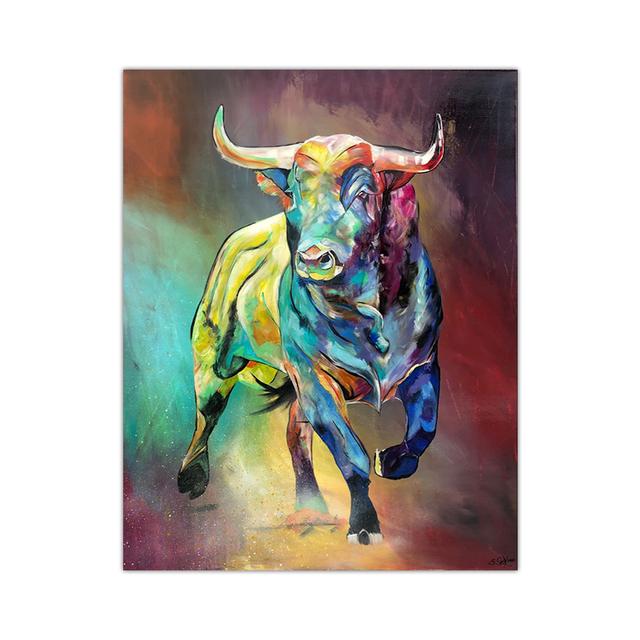 Moden Animal Abstract Bull Fighting Red Paintings On Canvas Wall Art Print and Poster for Living Room Decor No Frame