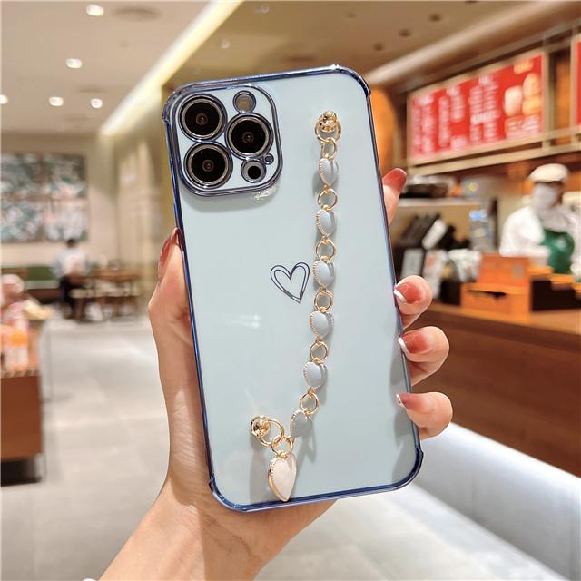 

Модный браслет-цепочка с сердечком, чехол для телефона iPhone 11 12 13 Mini 14 Pro Max XR XS, мягкий противоударный чехол на SE2 7 8 Plus For iPhone 13 Mini