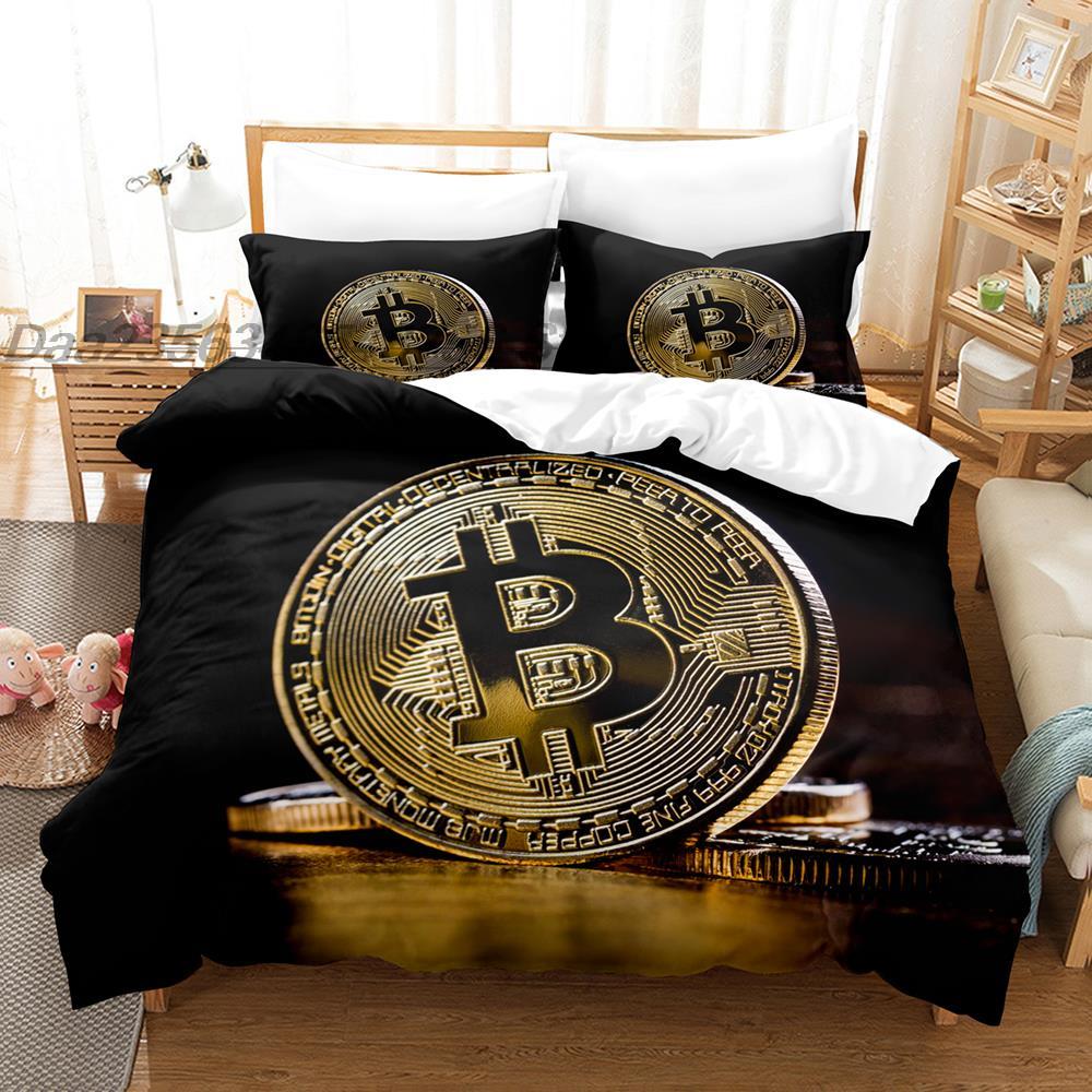 Bitcoin Grafik Bettwäscheset Einzelbett Twin Full Queen King Size Bettset Aldult Kinder Schlafzimmer Bettdeckenbezug Sets 3D Druck Bettlaken Set