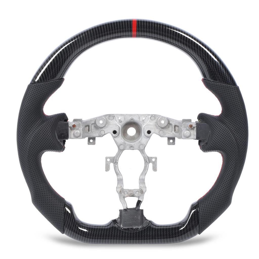 Hydro Dip Steering Wheel Carbon Fiber Look Flat Bottom Perforated Leather Hand Grips for 370z 2009 to 2020