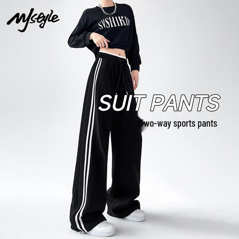 MJ STYLE Women's Striped Wide-Leg Sweatpants