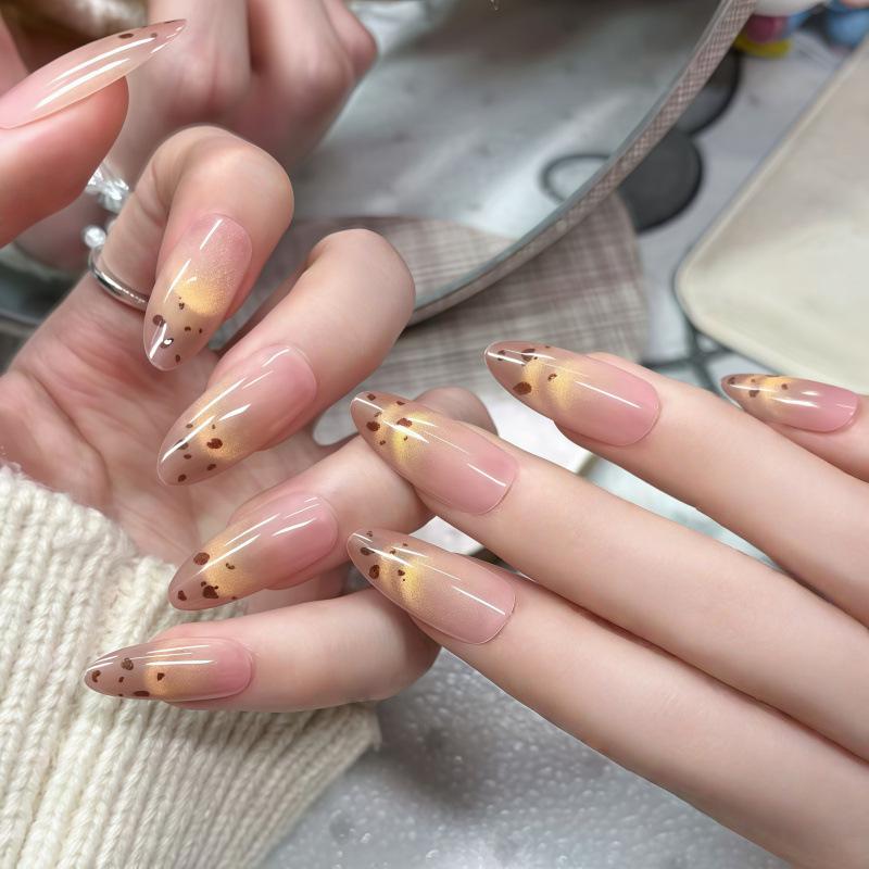 2026 French Leopard Cat Eye Handmade Medium-Long Fake Nails Stickers: Skin-Brightening Luxury Manicure