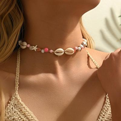 Sea Series Shell Starfish Necklace Ornaments Adjustable Bohemian Shell Necklace Colorful Hand-woven Beach Beaded Necklace Daily