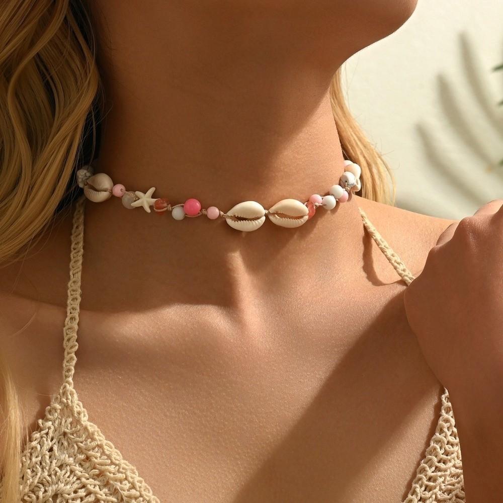 Adjustable Shell Starfish Necklace Ornaments Beach Beaded Necklace Bohemian Shell Necklace  Beach