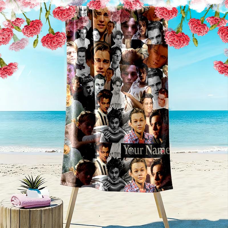 Name Custom Leonardo DiCaprio Print Beach Towel, Large Soft Quick Dry Towel for Beach Camping Swimming