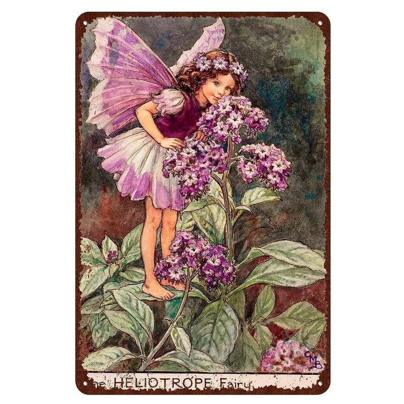 Flower Fairy Girl Metal Tin Signs Wall Decoration Plaque Vintage Art Poster Iron Painting for Man Cave Home Cafe Garden Club Bar