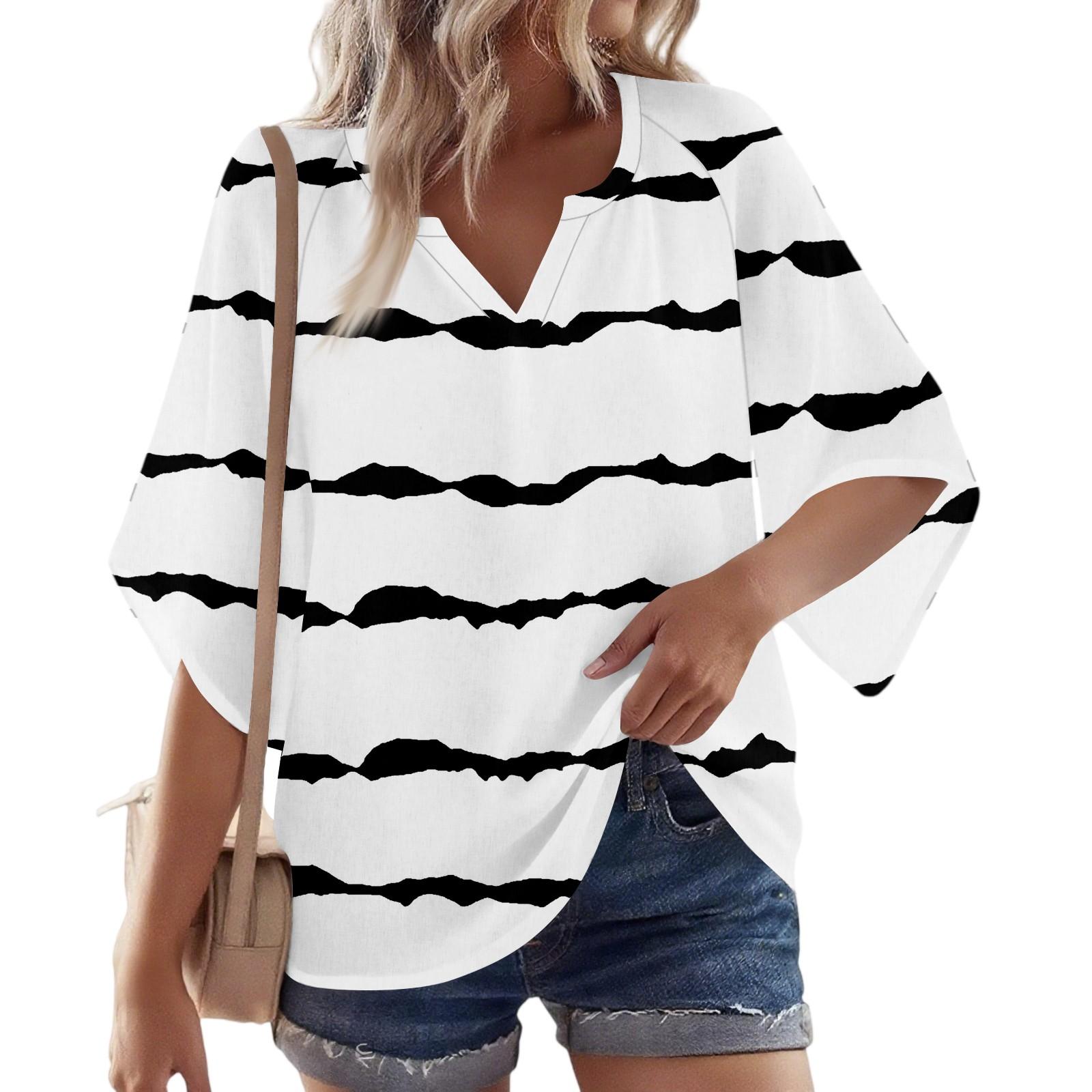 

Women s 3/4 Sleeve V Floral Shirt Casual Loose Tunic Top XXL білий