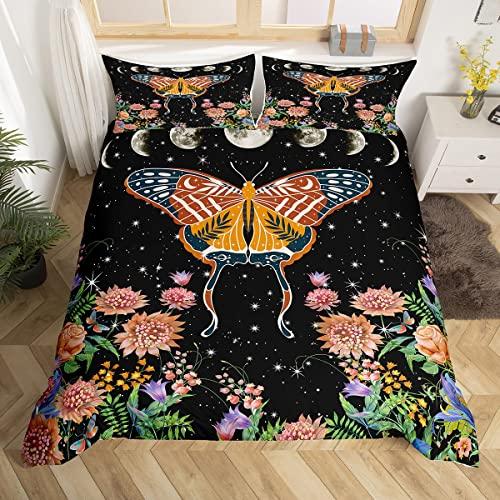 Schädel Rose Skelett Thema Bettbezug Set Polyester Bettdeckenbezug mit Kissenbezug für Kind Junge Teenager King Queen Size Bettwäscheset