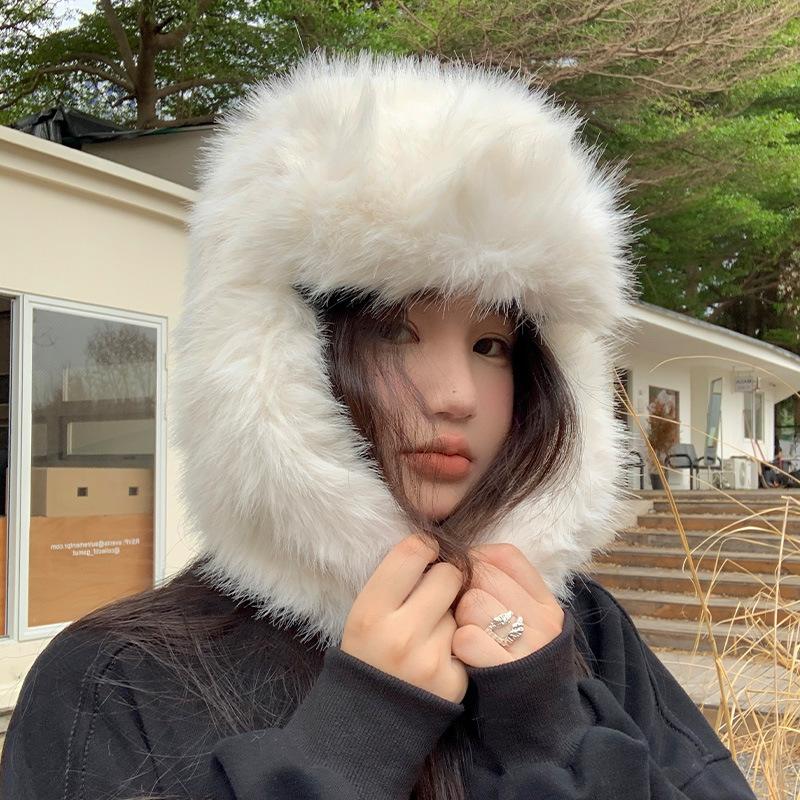 Imitation Mink Velvet Lei Feng Hat for Women In Winter Fluffy Northern Skiing Cold Warm Ear Protection Hat Plus Velvet Plus Thick Hat