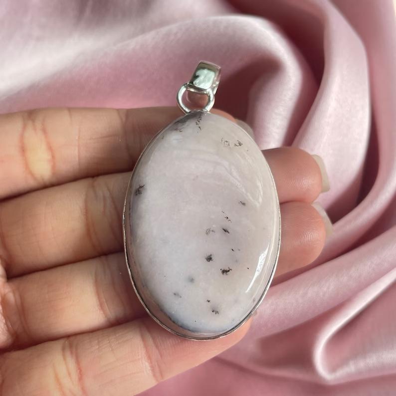 925 Sterling Silver Pendant Pink Opal Pendant With Silver Chain Necklace
