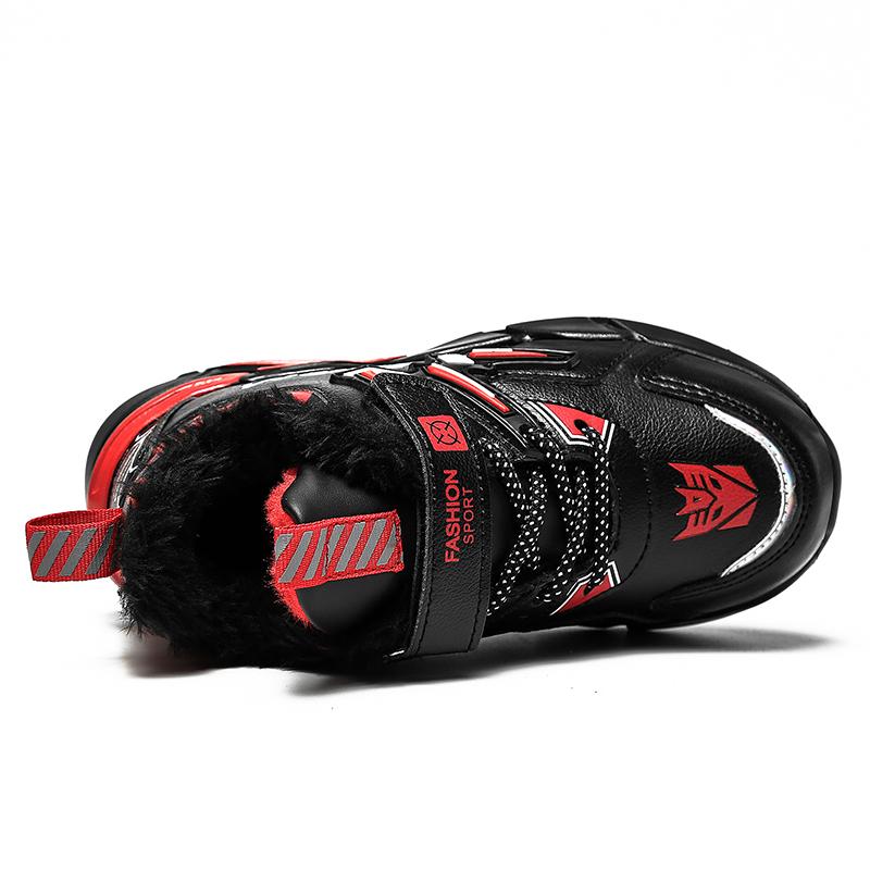 Fashion Children Winter Leather Cotton Shoes Boys Waterproof Warm Running Shoes Kids Outdoor Walking Casual Shoes Tennis Red Black