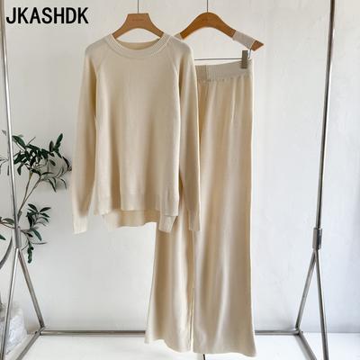 Women's Fashion Casual Spring Autumn Solid Color Print Long Sleeve O-Neck Trousers Pants Suits