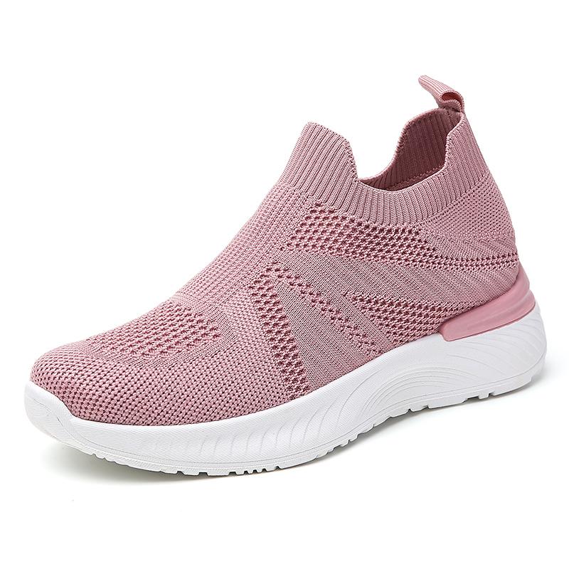 Breathable Mesh Women's Running Shoes Knitted Casual Sneakers Soft Walking Shoes Slip-on Flats Socks Shoes