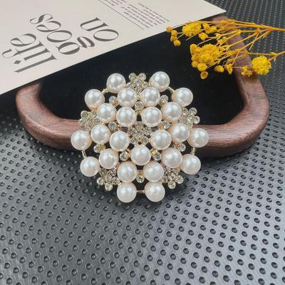 Large Pearl & Diamond Brooch Pin for Women, Elegant Corsage & Coat Accessory