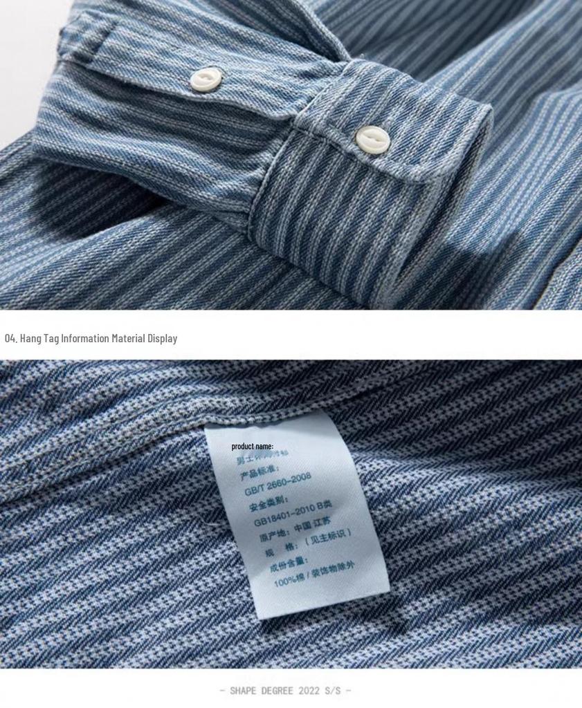 Men's Trendy Retro Casual Denim Shirt: Spring/Autumn Stripe Lapel Long Sleeve
