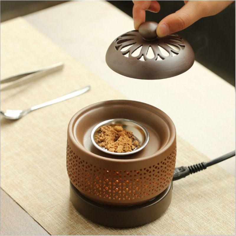 Plug-in 110V/220V Electronic Incense Burner Ceramic Household Night Light Timing Adjustable Temperature Essential Oil Lamp