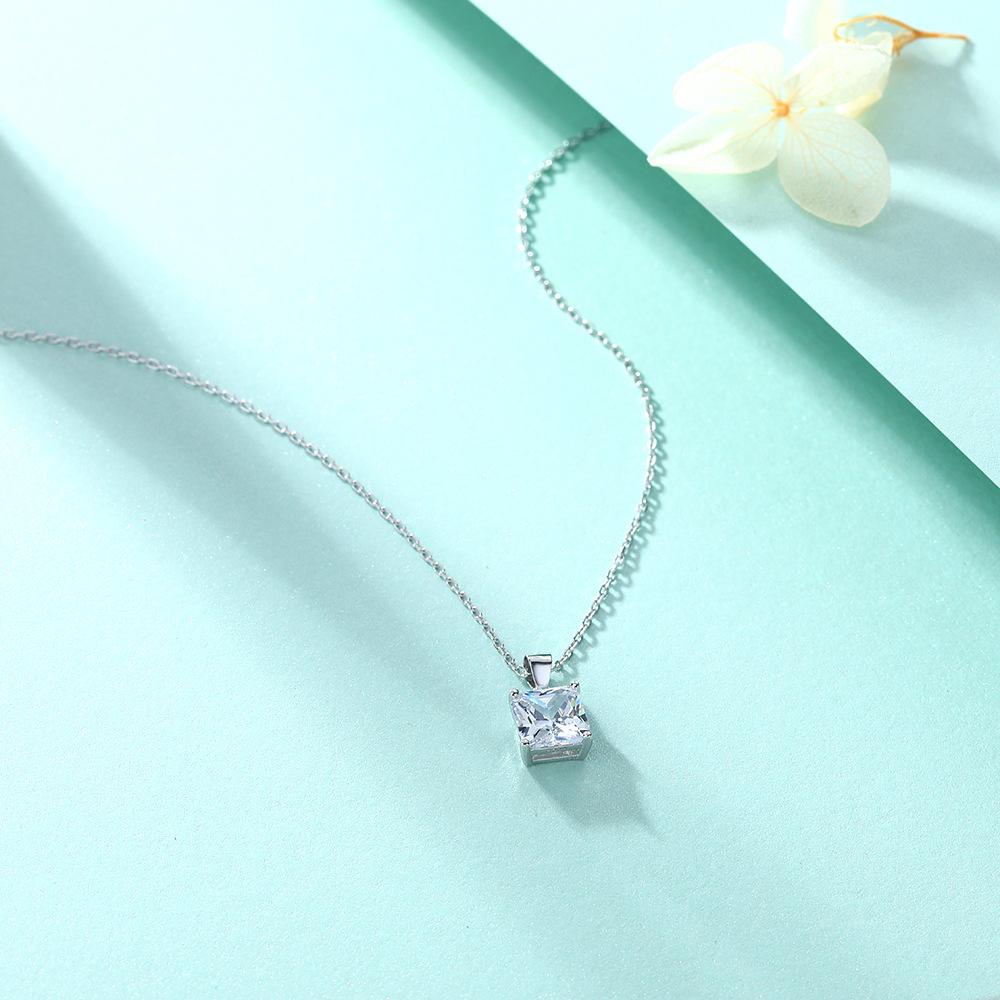 European and American silver jewelry fashionable and simple 925 sterling silver square zircon pendant crystal necklace women's light luxury