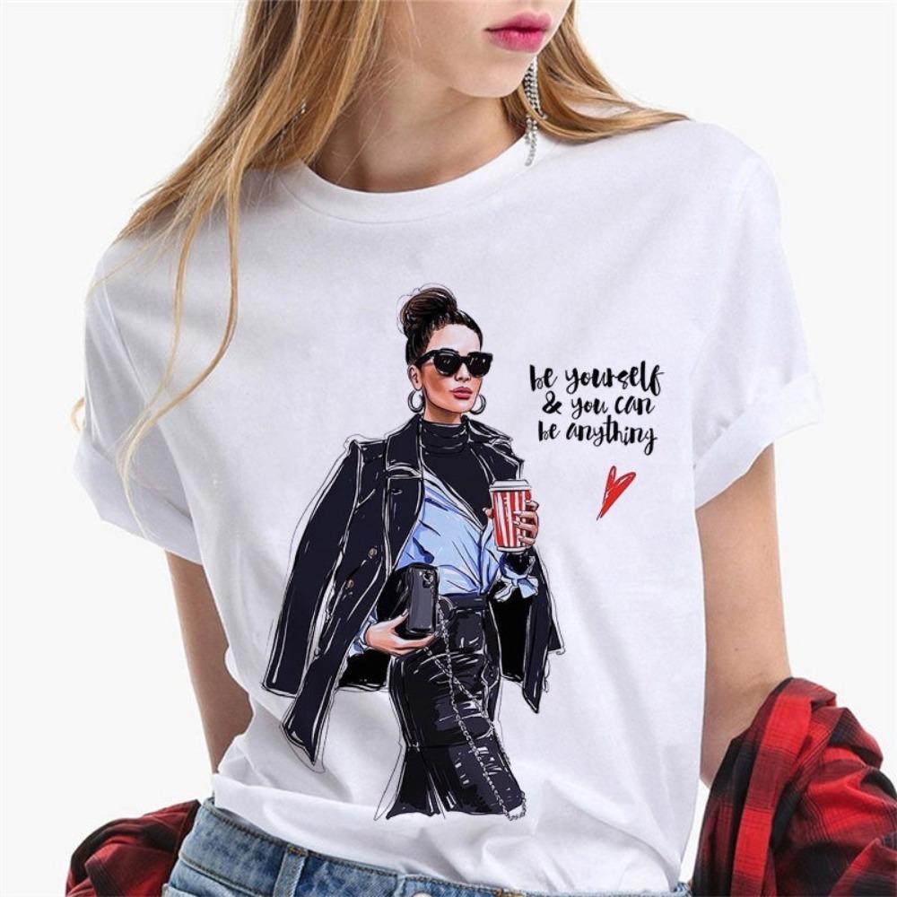 Paris Girl Europa und Amerika Mode Locker Ins Weißes Kurzarm-T-Shirt Damen Grafik-T-Shirts Harajuku Damenbekleidung