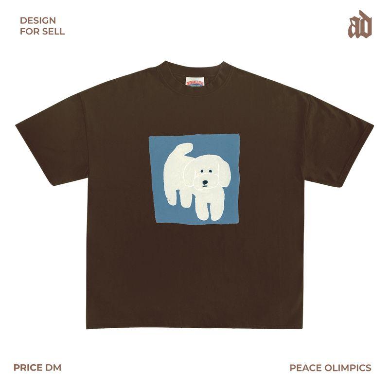 

230G Lightweight Shoulder Style Original Cute Cartoon Graffiti White Dog Illustration T-shirt Easiest for Match Short Sleeve Niche Style Mocha XL