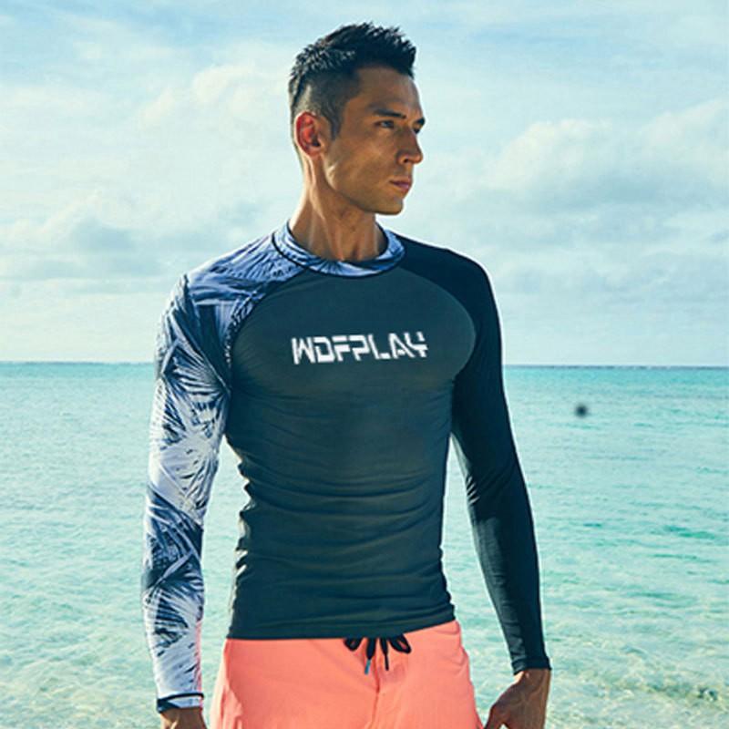 Mens UV Protection Rash Guard Long Sleeve Swim Top Snorkeling Surfing Diving Quick Dry Nylon