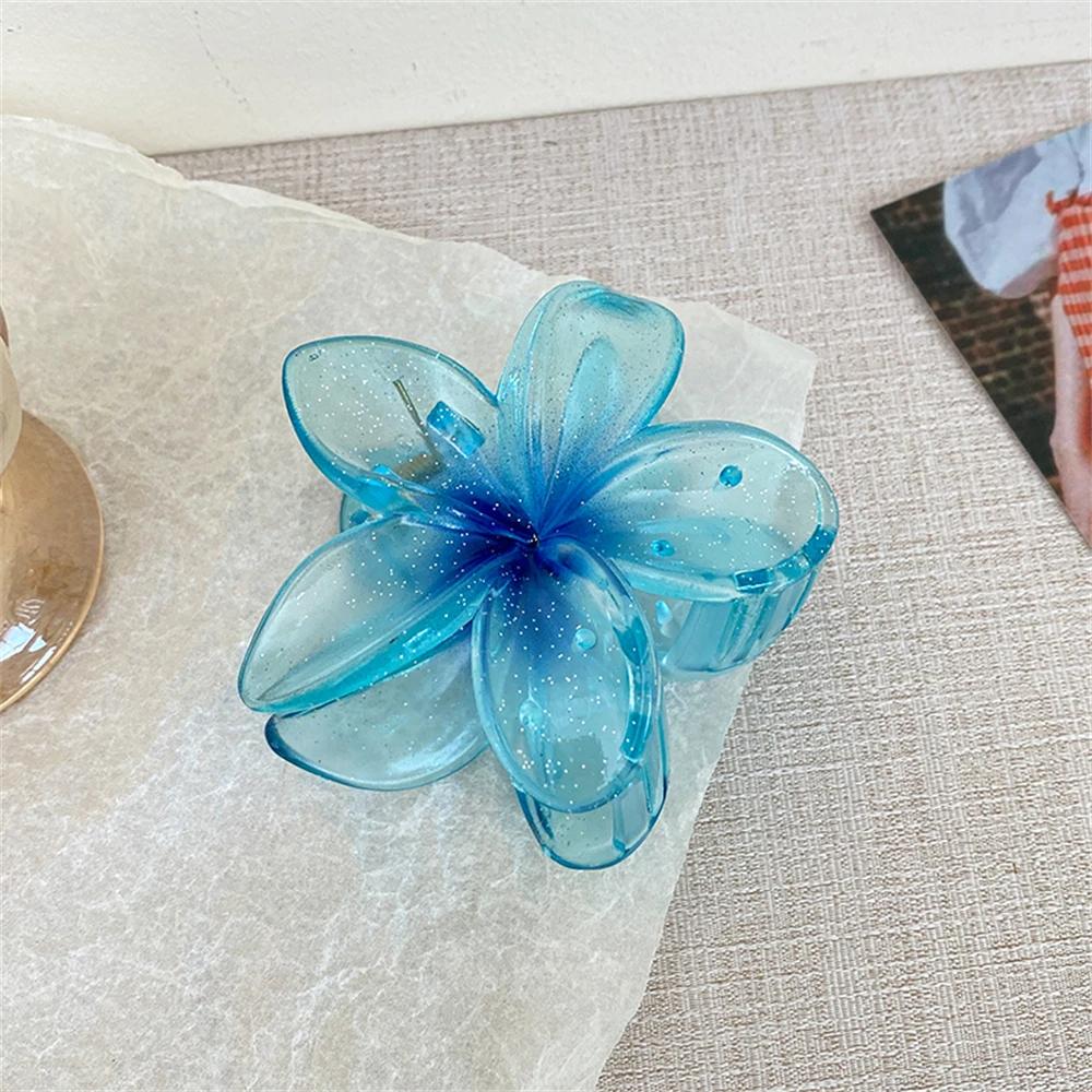 New Fashion Sparkling Flower Claw Clip for Women Transparent Sweet Ponytail Shark Clip Versatile Girl Hair Accessories