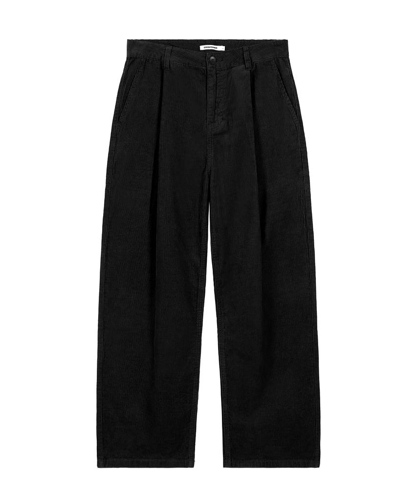 EXCONTAINER Single-Pleat Wide Corduroy Pants (Black)